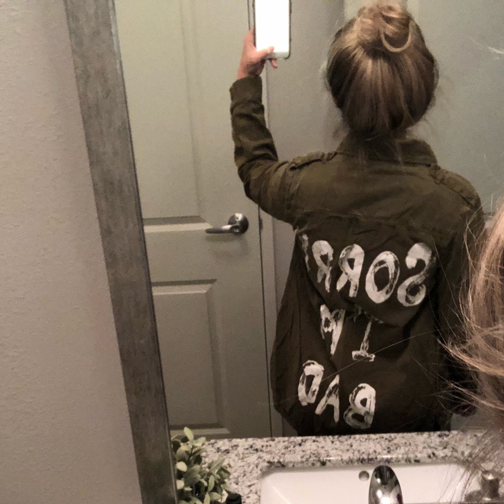 Forever 21 Olive Green Utility Jacket with White Graphic Text - Picture 5 of 8
